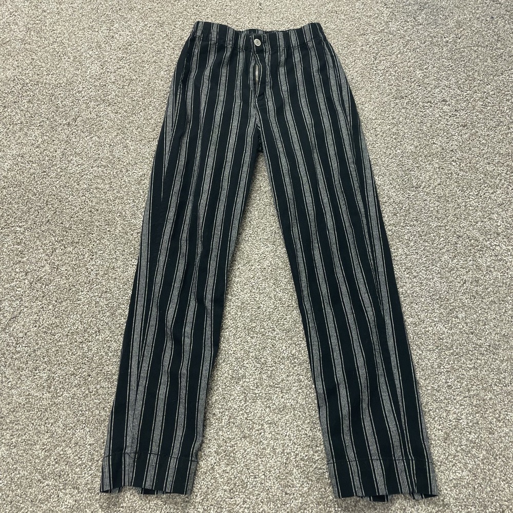 Brandy Melville Dress Pants Juniors Small Black Striped Straight Leg Zip Casual